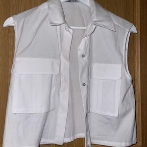 Cream Sleeveless Button-Up Vest